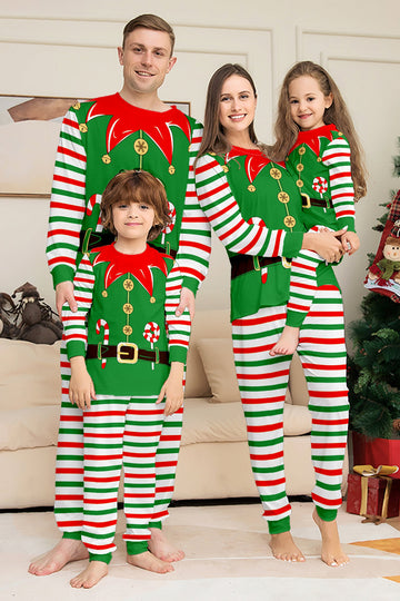 Ensemble de pyjama assorti familial de Noël imprimé rayures horizontales vertes